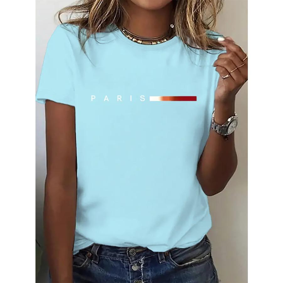 Women's Summer T-shirt - Paris Minimalist Gradient Pattern - Beautiful Women's Round Neck Casual Sports, Comfortable Short Sleeves for All Seasons