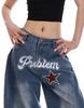 Women's American Retro Star Embroidered Loose Jeans - Summer Floor-Length Casual Pants
