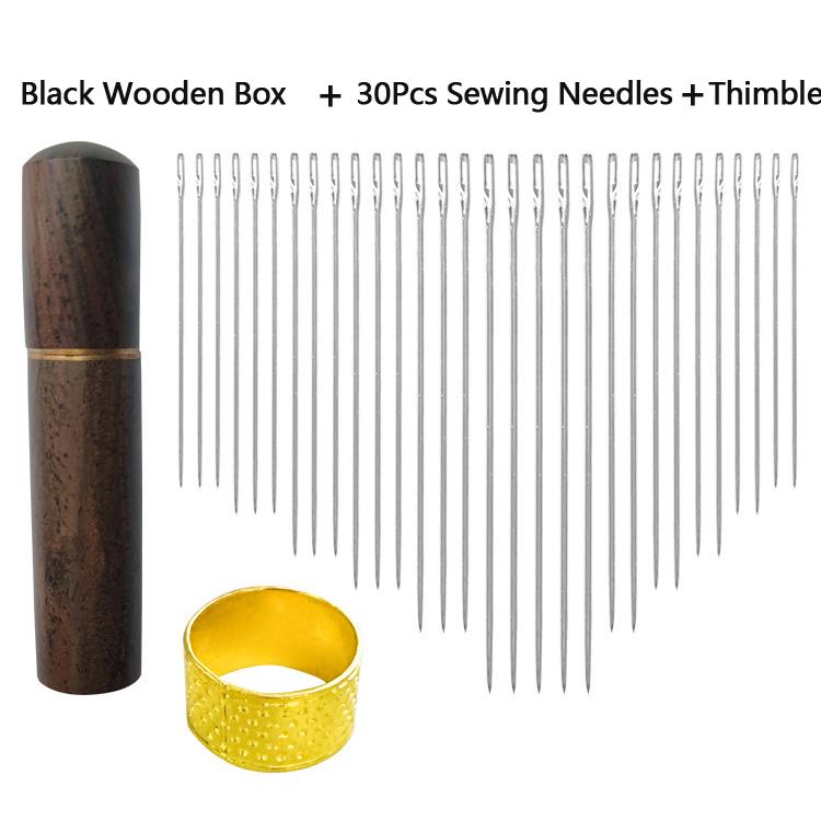 

30Pcs Easy Side Self Threading Sewing Needles With Wooden Storage Tube For Hand Sewing Embroidery Needles DIY Mending 6 Sizes