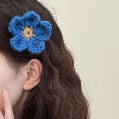 1pc New Korean Style Knitted Yarn Flower Hair Clip with Sweet Side Bangs and Early Autumn Atmosphere Duckbill Clip