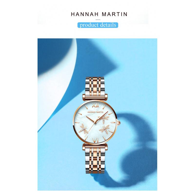 Hannah Martin HM Dragonfly Eine Uhr Mani Japanisches Uhrwerk Edelstahlarmband Perlmutt-Oberfläche Damen Leichter Luxus