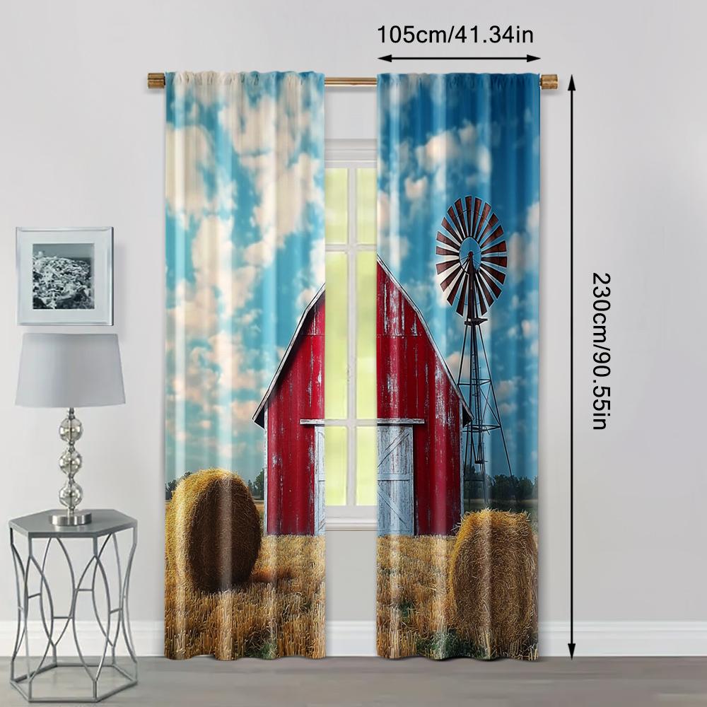 2pc,  Window Drapes Haystack Harvest Farm Farmhouse Country Warehouse Courtyard West Cowboy Wild West Protecting Privacy Holiday