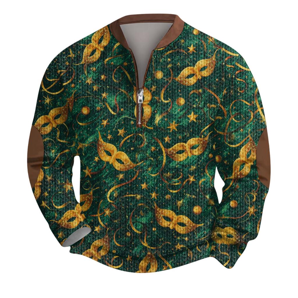 Pánský vánoční svetr Mikiny na zip Vintage pletený Grafická mikina Karnevalový Stojáček Pulovr