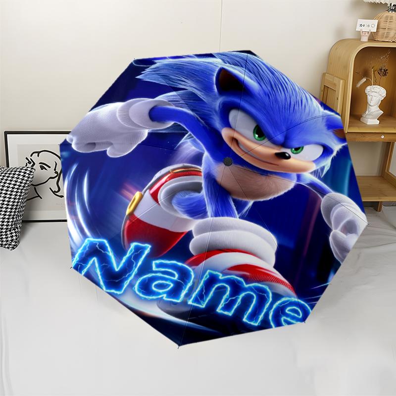 Custom Name Sonic Theme Automatic Umbrella, Lightweight & Portable, 8 Rib, Perfect for Outdoor Travel, Birthdays, Christmas, Gifts.