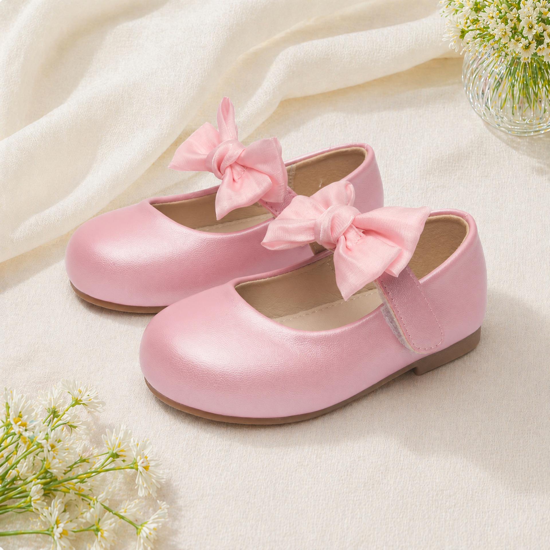 Girls  Soft-Sole Non-Slip Bow Princess Dress Shoes - White or Pink 25