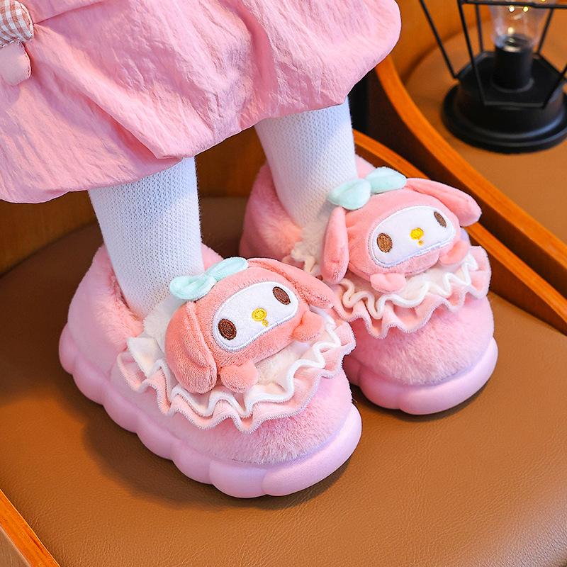 Cute Cartoon Cotton Slippers for Kids Indoor Winter Plush Non-Slip Baby Toddler Shoes 24/25 size розовый