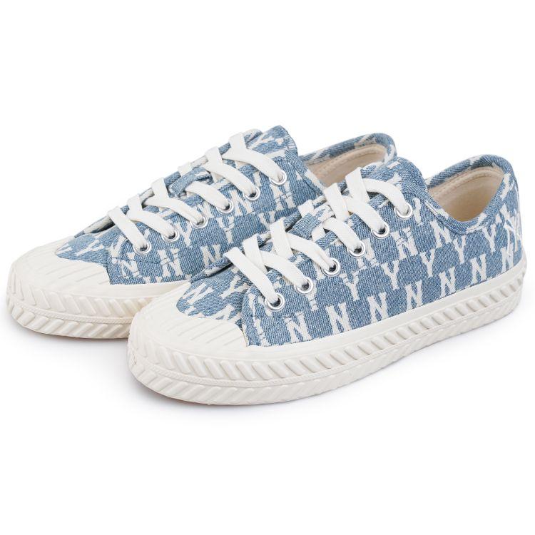 MLB Playball Vintage Floral Thick Sole Washed Denim Non-Slip Durable Low-Top Canvas Shoes Unisex sneakers Blue White 32SHPM111-50U