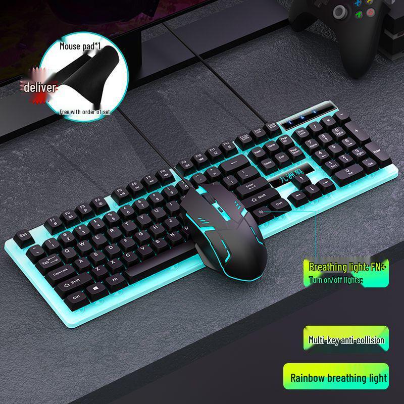 Silent Luminous Keyboard and Mouse Set, Multi-Key Anti-Ghosting with USB for Desktop and Laptop.