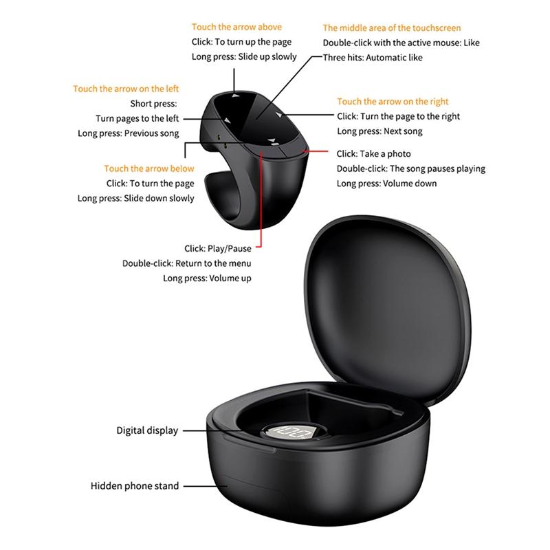 JX-12 Pro E-Book Page Turner Touch Screen Clicker Bluetooth Wireless Ring Remote Control Video Photo Shooting