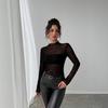 Autumn Winter High Neck Slim Flattering Long Sleeve Mesh Base Layer Versatile Women's Top Fashion Daily Basic Casual Slim Fit Ladies Elegant Top
