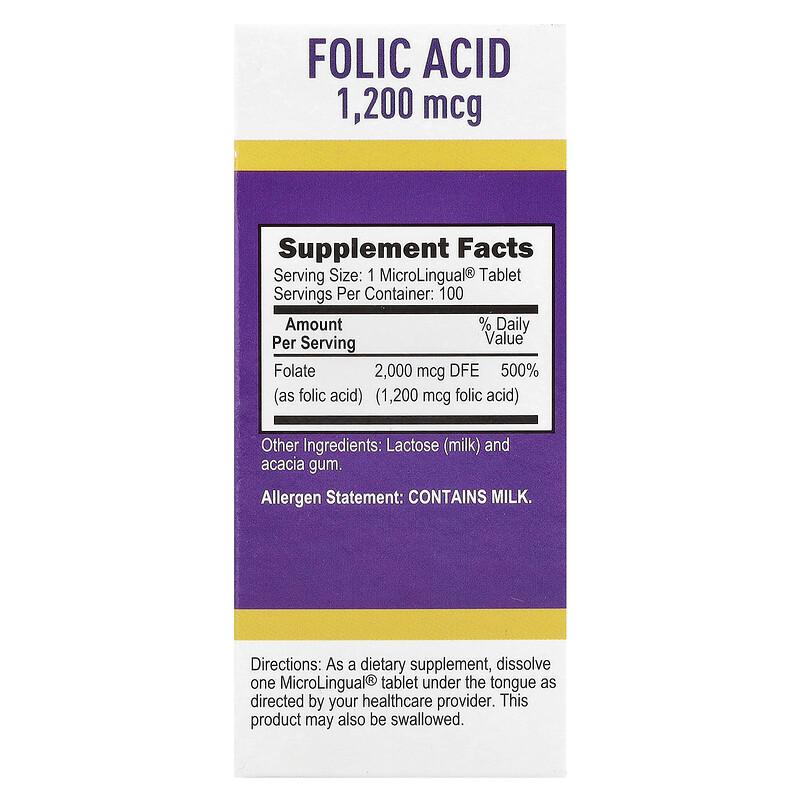 Folic Acid, 1,200 mcg, 100 MicroLingual® Instant Dissolve Tablets
