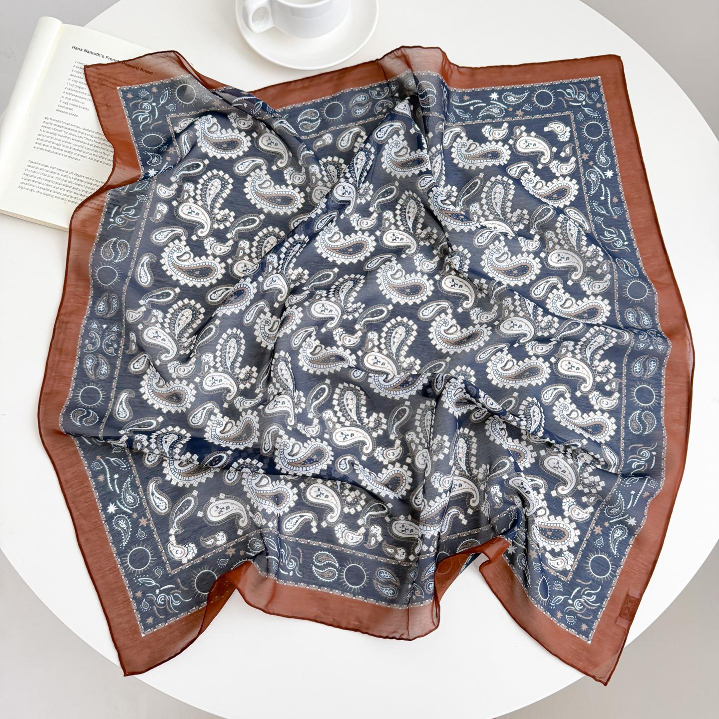 2026 New Paisley navy blue cashew flower silk scarf women s spring and summer high-end versatile silk pure cotton square scarf scarf 65cm
