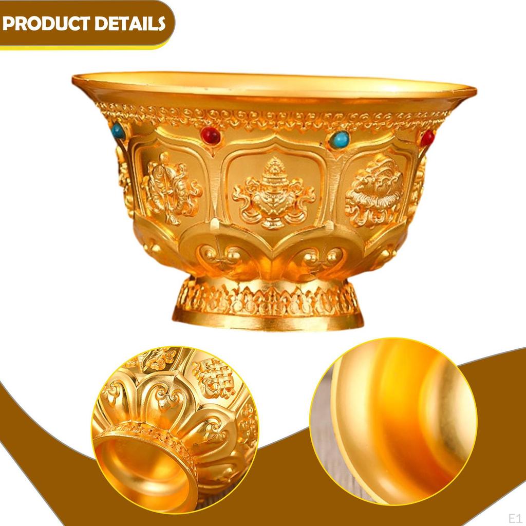 Alloy Bowl Decorative Holy Water Prayer Home Utensil Statue Figurine Tibetan Buddhist Offering
