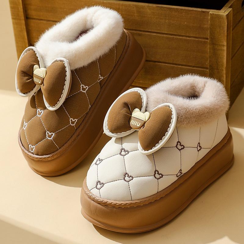 Baumwollpantoffeln Damen Schleifen Herbst und Winter Paare Indoor Hausgebrauch verdickt weiche Sohle Plüschpantoffeln verdickt zum Warmhalten