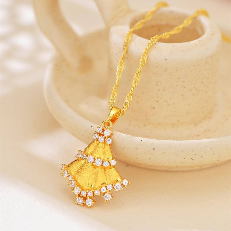Luxury Pure Gold Real Gold Brushed Christmas Tree Pendant Necklace Women s Clavicle Chain золотой