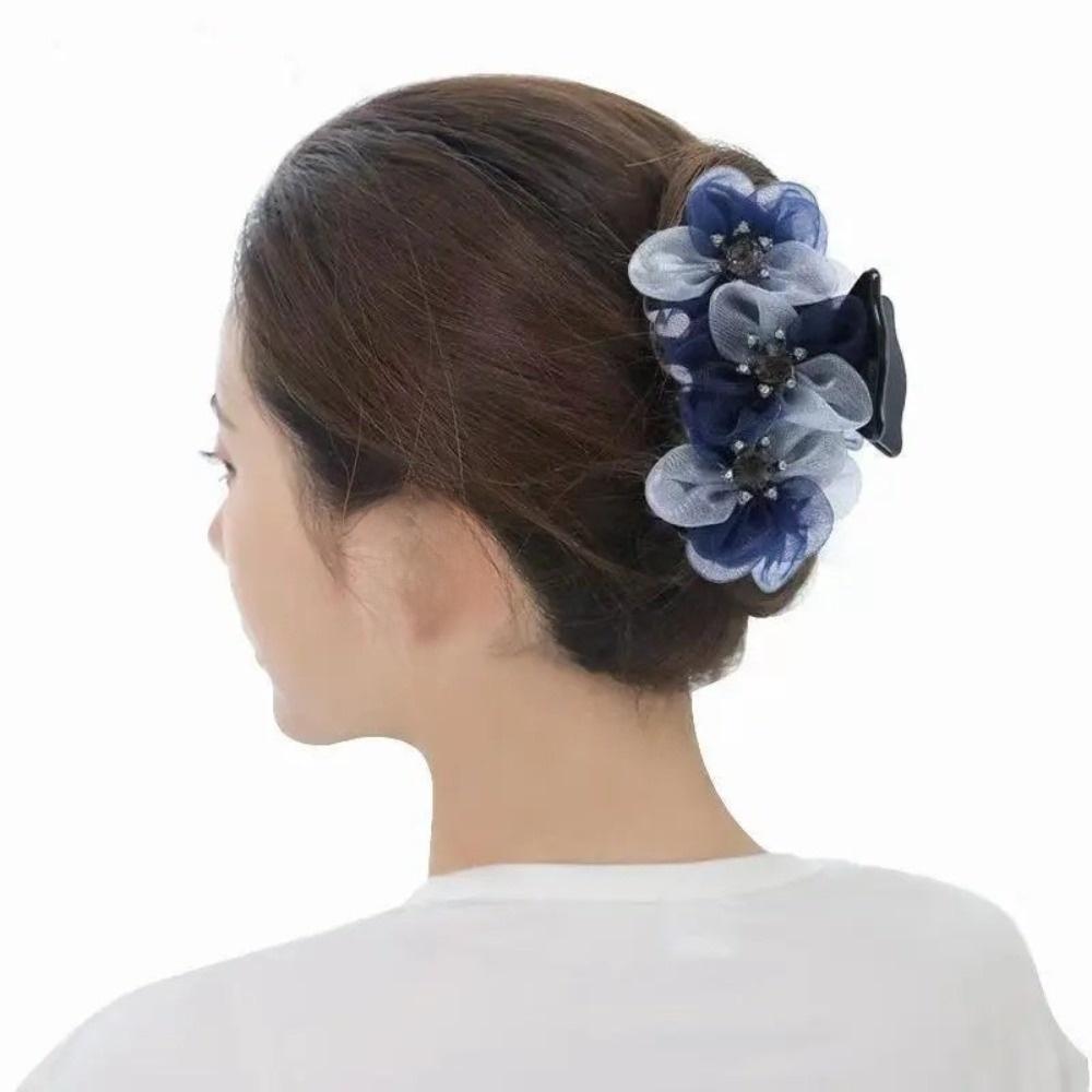 Rhinestone Grab Clip Hairpin Three-Dimensional Flower Head Clip Fashion Fabric Headgear  Women