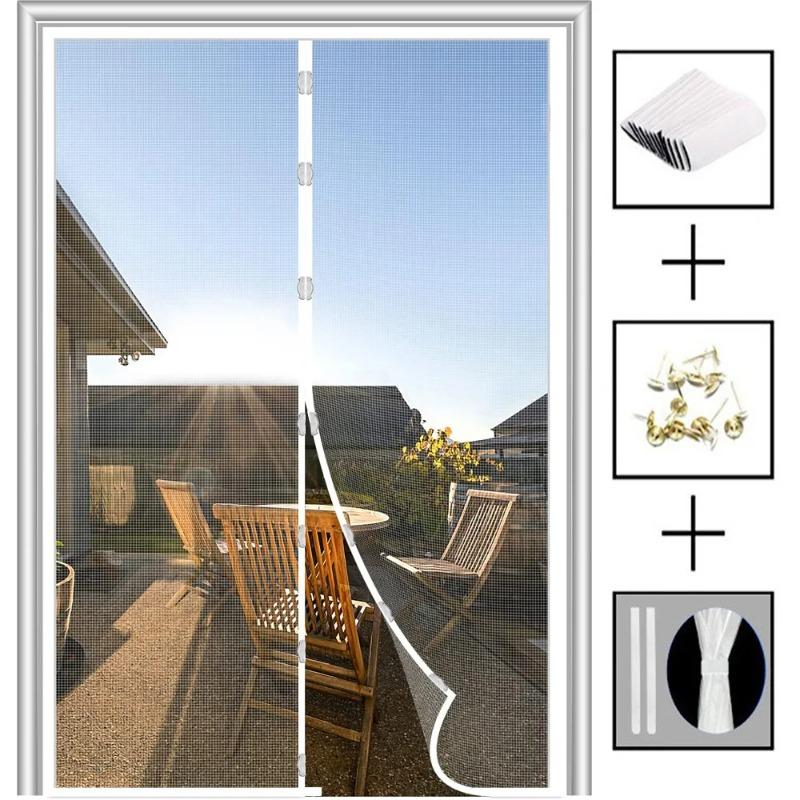 1 Set  Auto Closing Magnetic Door Curtain, Heavy Duty Polyester Mesh for Fly Mosquito Proof, Summer Ventilation with Fresh Air