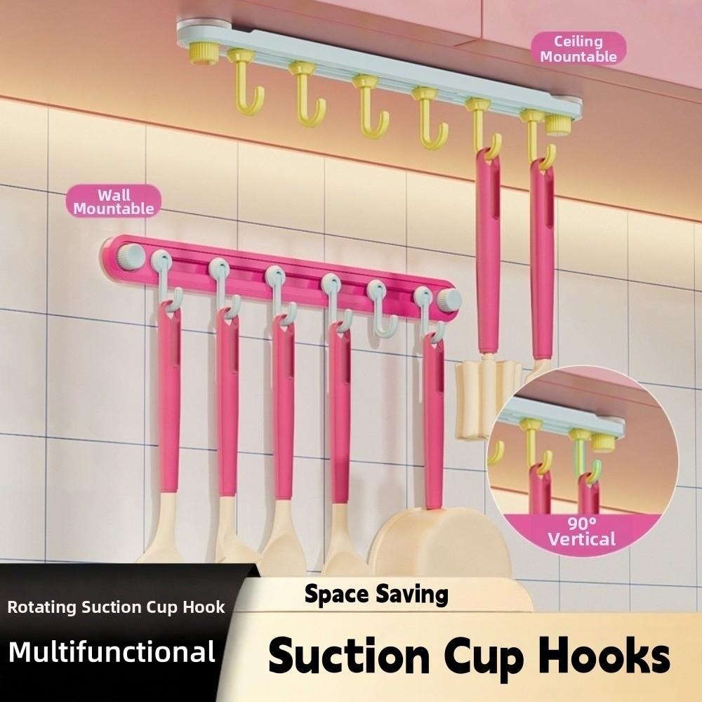 Non-Marking Suction Cup Hooks Plastic Kitchen Storage Hooks Practical Towel 6 Head Hooks  Bathroom