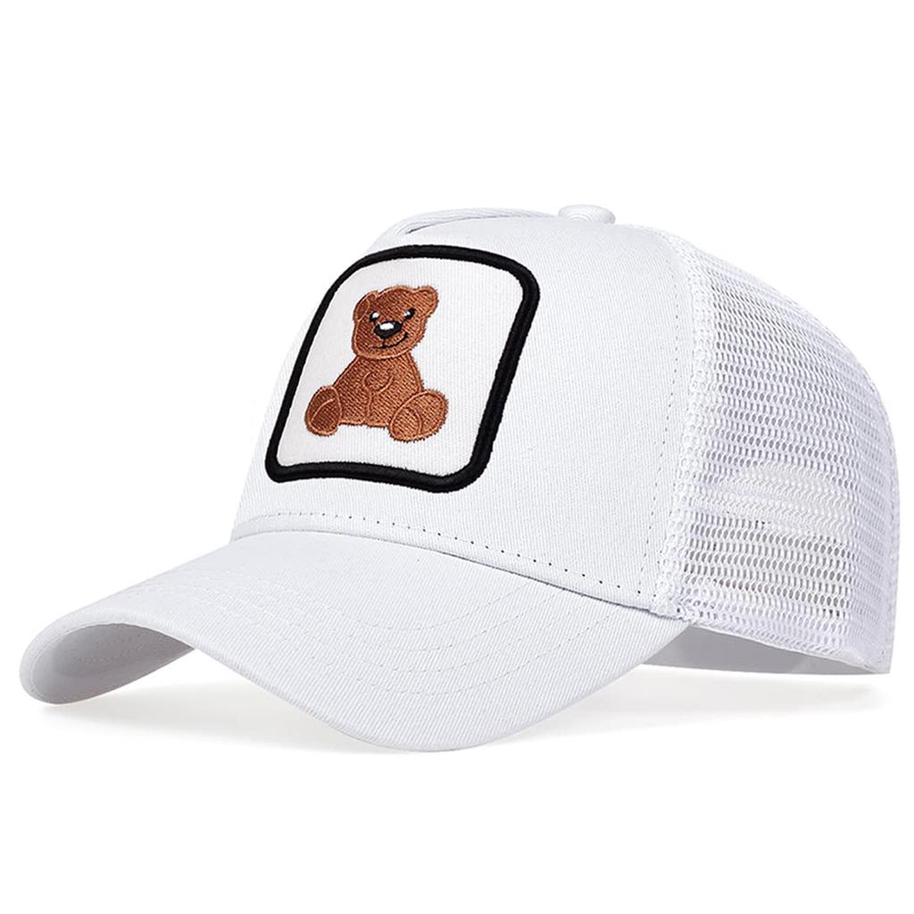 Unisex Little Bear Embroidery Adjustable Net Baseball Hat UV Protection Caps Spring Summer Outdoor Leisure Hats Travel Accessories for Women Men