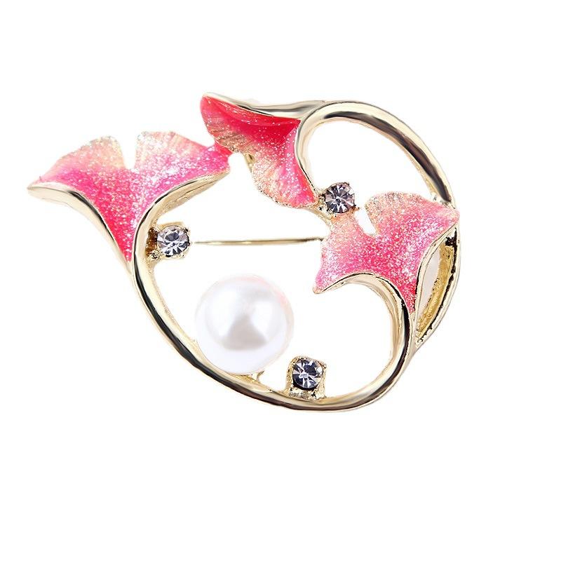 Fashion Oil Drop Alloy Trumpet Flower Pearl Brooch Female Anti-glare Pin Accessories Exquisite Hypoallergenic Luxury Enamel Brooch Long-Lasting Color