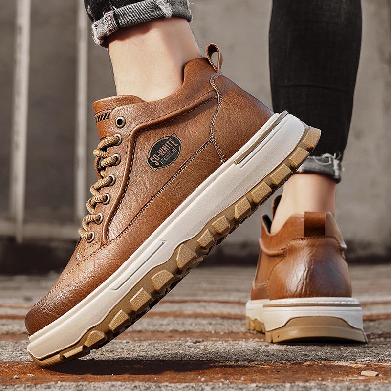 Autumn Winter Classic Brown Shoes for Men High-top Comfortable Platform Shoes Men Lace-up Work Shoes Casual Men Zapatos Hombre