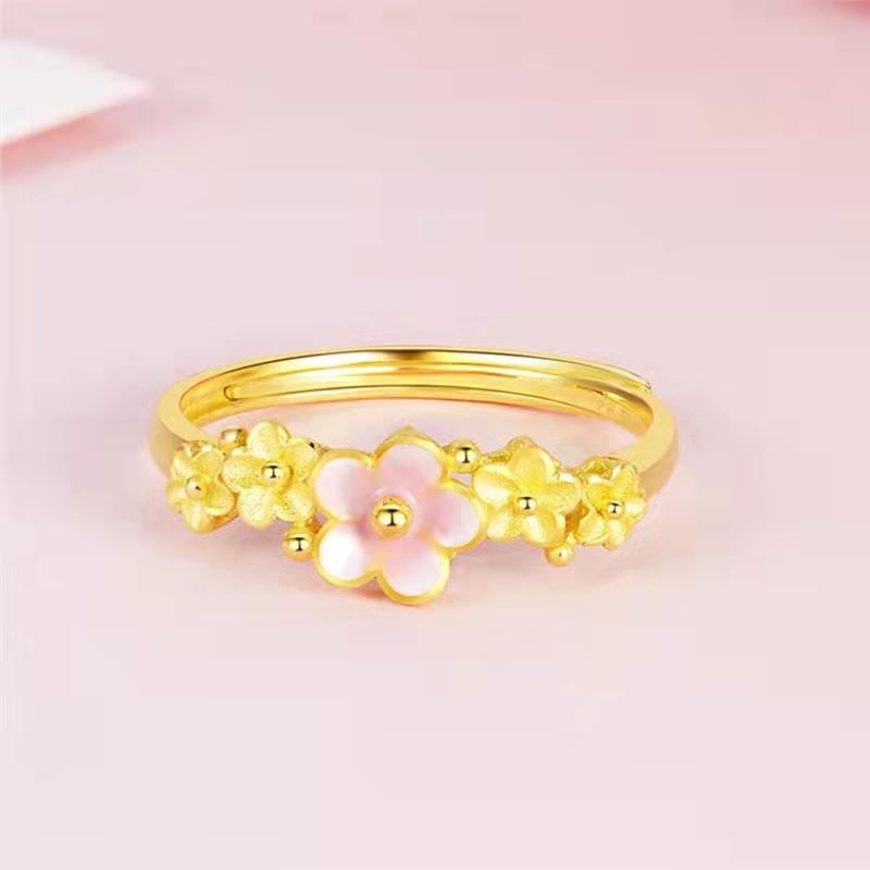 

Elegant Yet Simple Peach Blossom Copper Gold Plated Ring For Women Adjustable Fashion Glowing Ring
