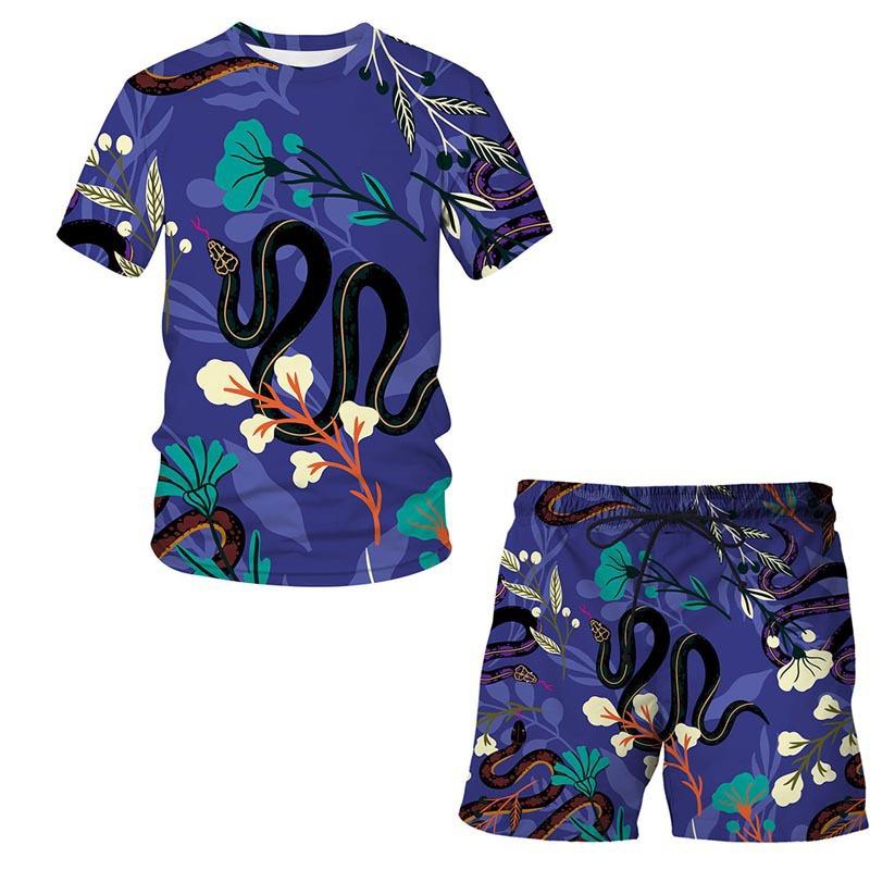 European and American Amazon Summer New Colorful Patterned 3D Print T-shirt Men's Casual Short Sleeve Shorts Short Sleeve Set
