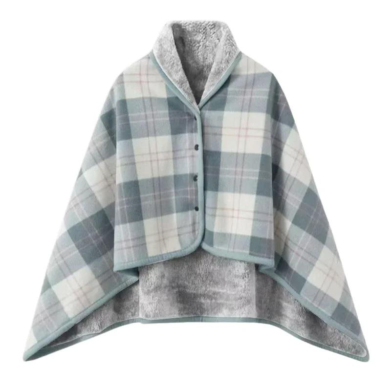 Flannel Wearable Blanket Plaid Home Office Chair Lap Blanket Comfy Poncho Throw with Buttons Winter Warm Soft Shawl Blanket