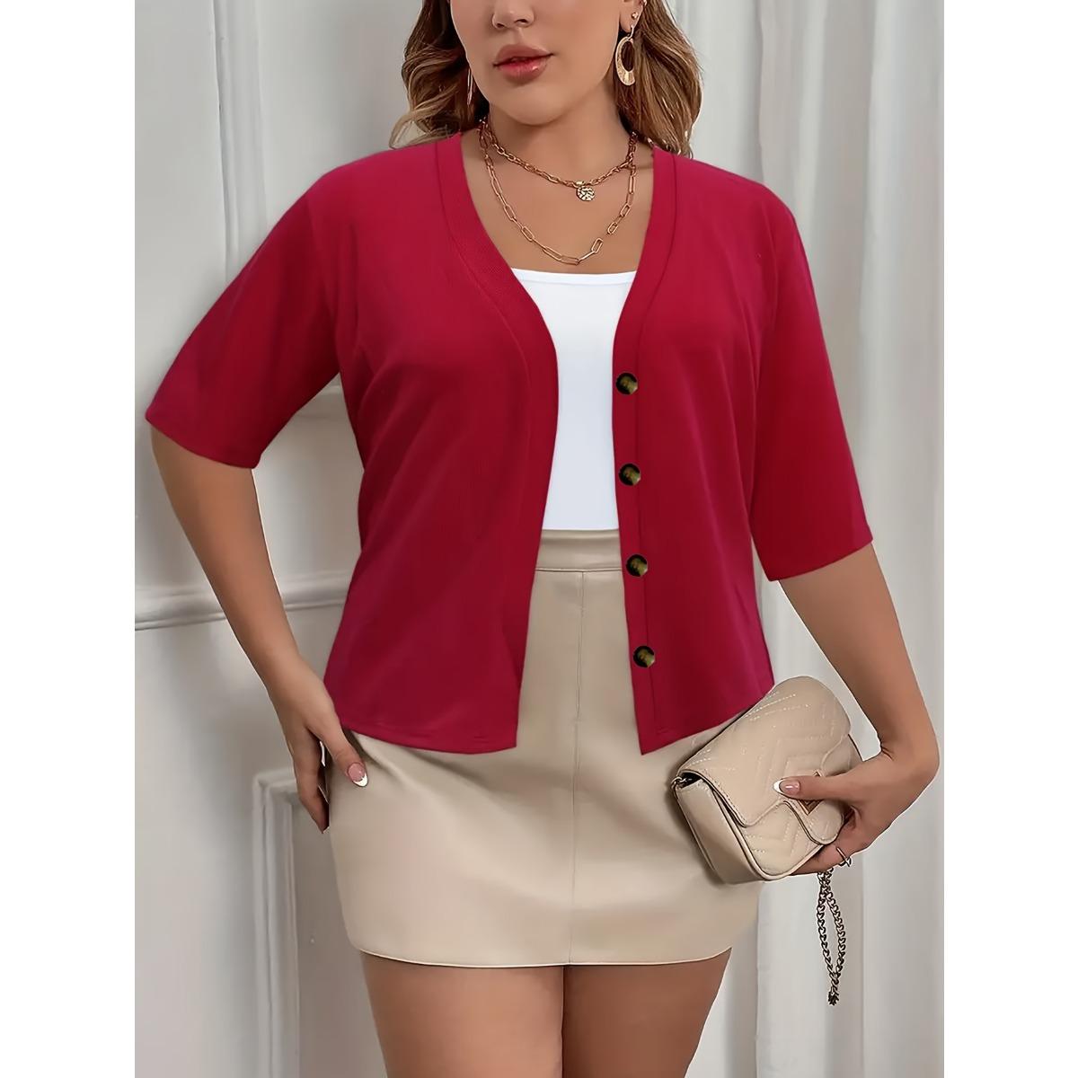 Swin market Grote Maat Elegante Dames Cardigan Jas met 4 Knopen, Halve Mouw, Licht Elastisch Voor Grensoverschrijdende Verkoop 1XL