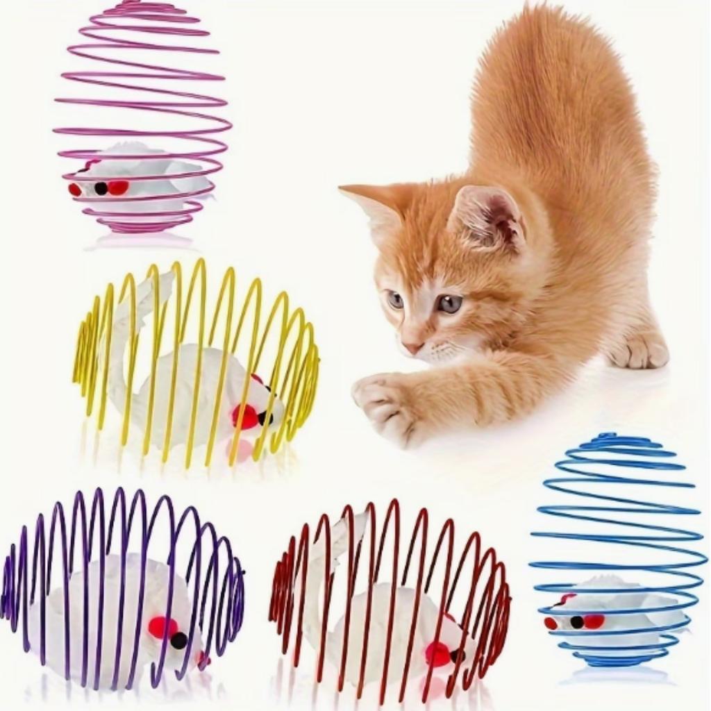 2-teiliges interaktives Katzenspielzeug-Set, rollender Ball & spielzeugförmige Maus, farbenfrohes, federbetriebenes, automatisches Haustier-Spielzeug