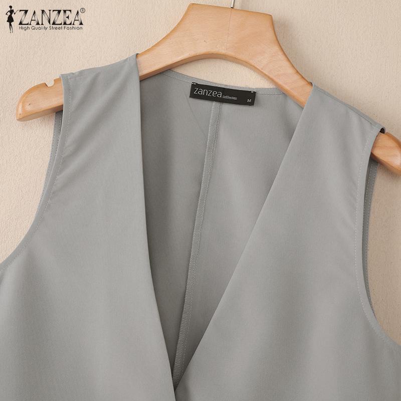 ZANZEA Chaleco de Verano Casual para Mujer con Cuello en V, Color Sólido y Sin Mangas