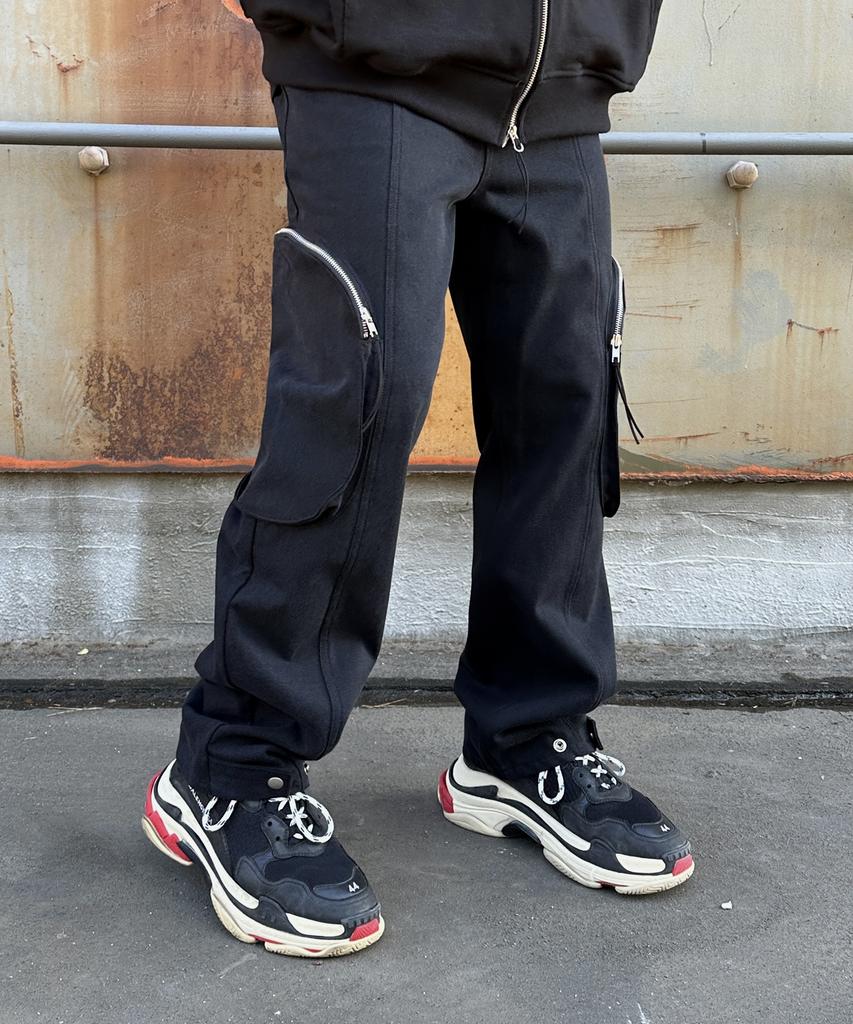Keullako Wide Big Pocket Snap Denim Pants (Black)