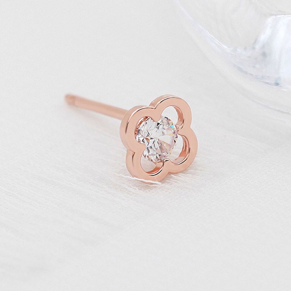 Rose Gold Piercing Gold Needle Clover Cubic 14K Flower