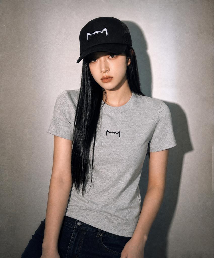 Kikimimi Crop Kitty Center Logo T-Shirt (Melange)