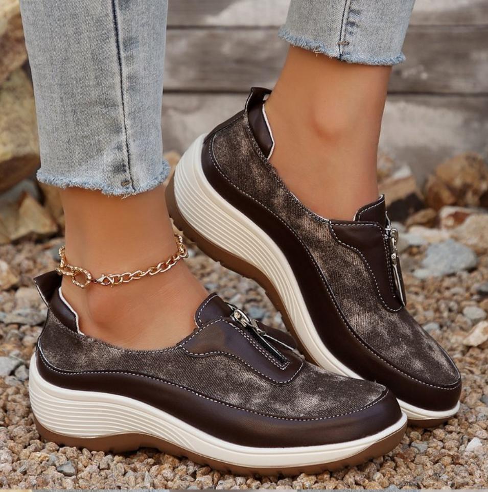 New Retro Thick Sole Loafers Women Lightweight Casual Fashion Walking Shoes Comfortable Zipper Spring Casual Sneakers Mujer