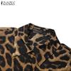 ZANZEA Women Casual Turn Down Collar Summer Short Sleeve Leopard Print Dress