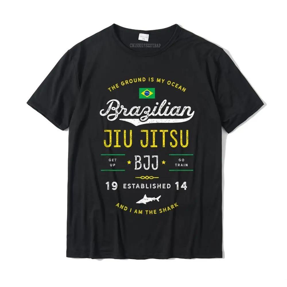 Рубашка Ocean Shark Jiu Jitsu для BJJ Jujitsu в подарок Новое поступление Мужские футболки Групповые топы Рубашка из хлопка Slim Fit S чёрный