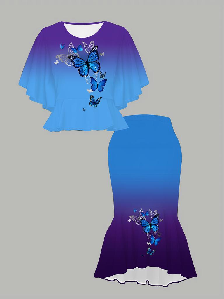 Mariposa Estampada 3D Tótem Clásico Estampado para Mujer, Moderno de Talla Grande, Elegante, Versátil para Todas las Estaciones. Camiseta, Falda y Conjunto