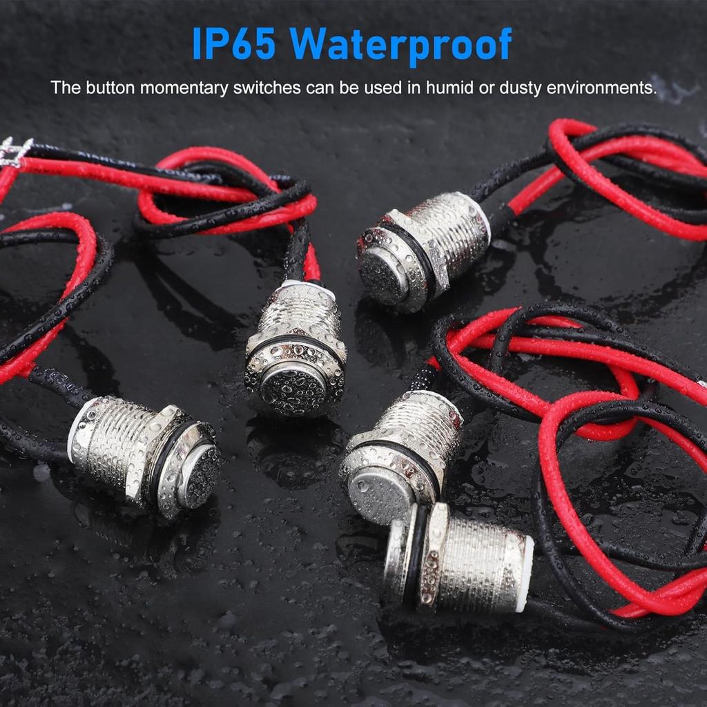 Linkstyle 10PCS 12mm Momentary Push Button Switch, Mini Round Pushbutton Switches with Pre-Wired, Waterproof, for Car Boat