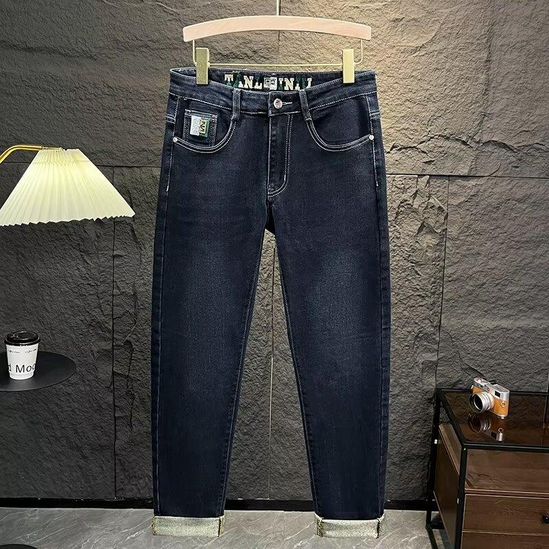 Men's Jeans New Autumn Slim Straight Pants Embroidered Washed Korean Style Trendy Versatile Long Pants
