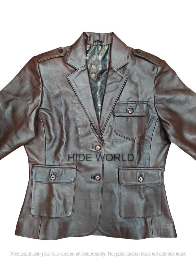 Brauner Lammfell-Neuer formeller stilvoller Lederblazer für Damen, handgefertigt, Designer-Party