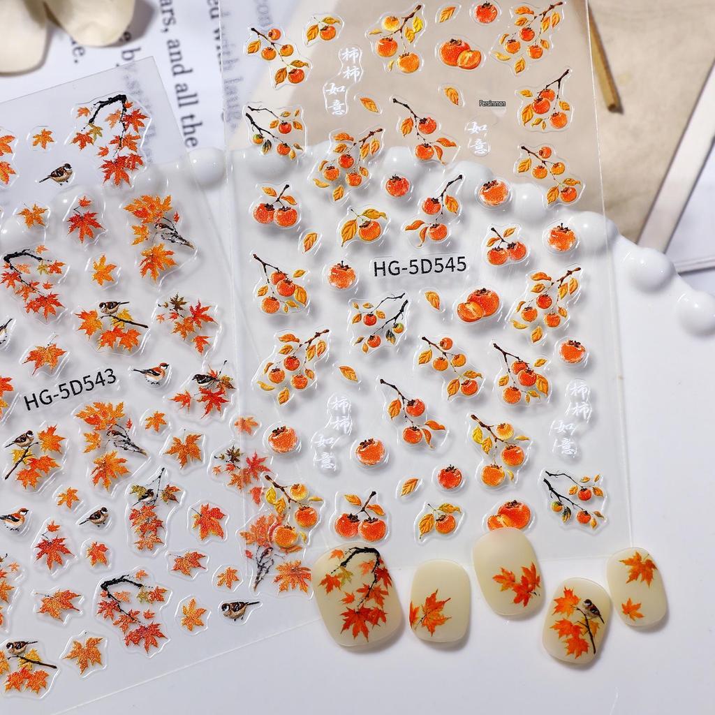 Herbst 3D Ahornblatt & Kaki Nagellack Aufkleber