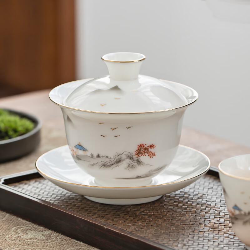 Dehua Weißporzellan Gaiwan mit Goldbemalung