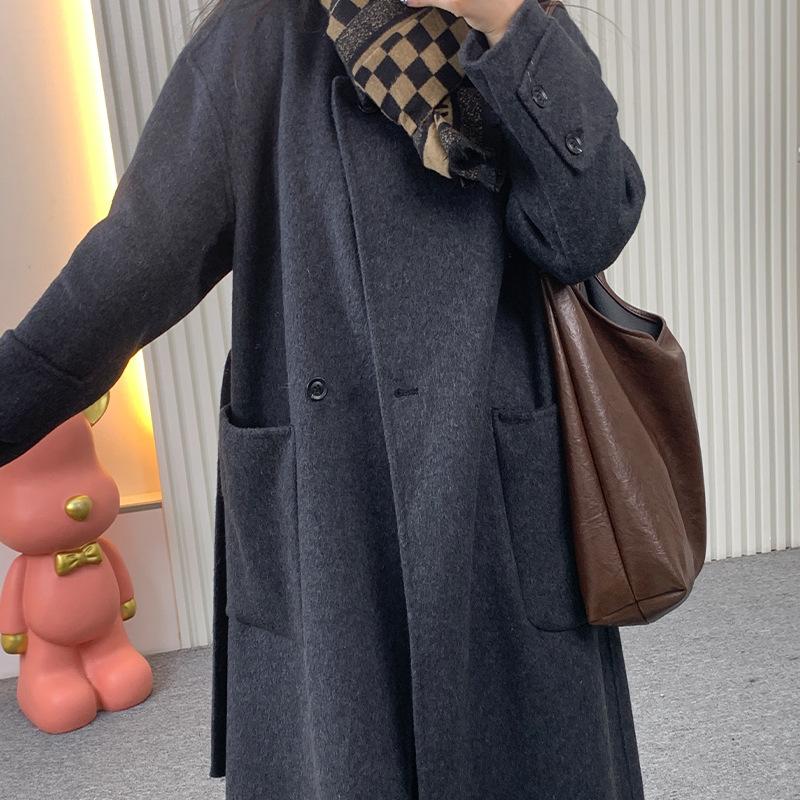 New double-sided cashmere coat, long woolen coat, lazy style temperament elegant cashmere coat
