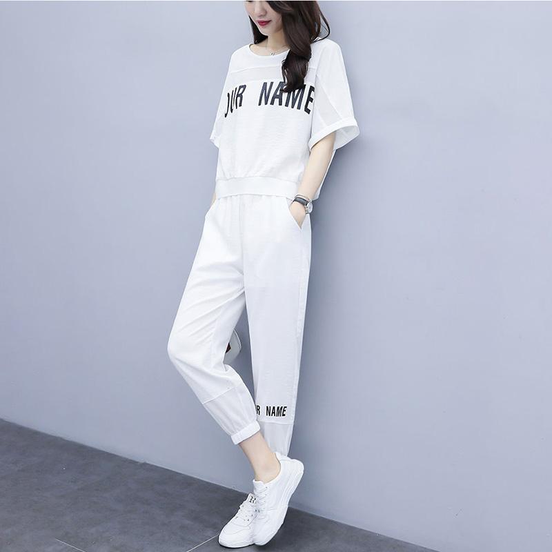 Abito sportivo casual Da donna a girocollo largo Top a maniche corte + Pantaloni  sportivi casual sciolti Il tessuto della tuta sportiva a due pezzi è  morbido leggero e traspirante acquista in