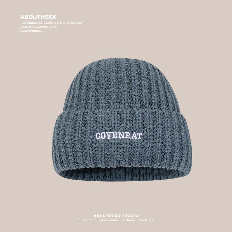 New Autumn and Winter Hat for Women Letter Embroidery Versatile Face Showing Small Wool Hat Warm Ear Protection Fashion Knit Hat Men