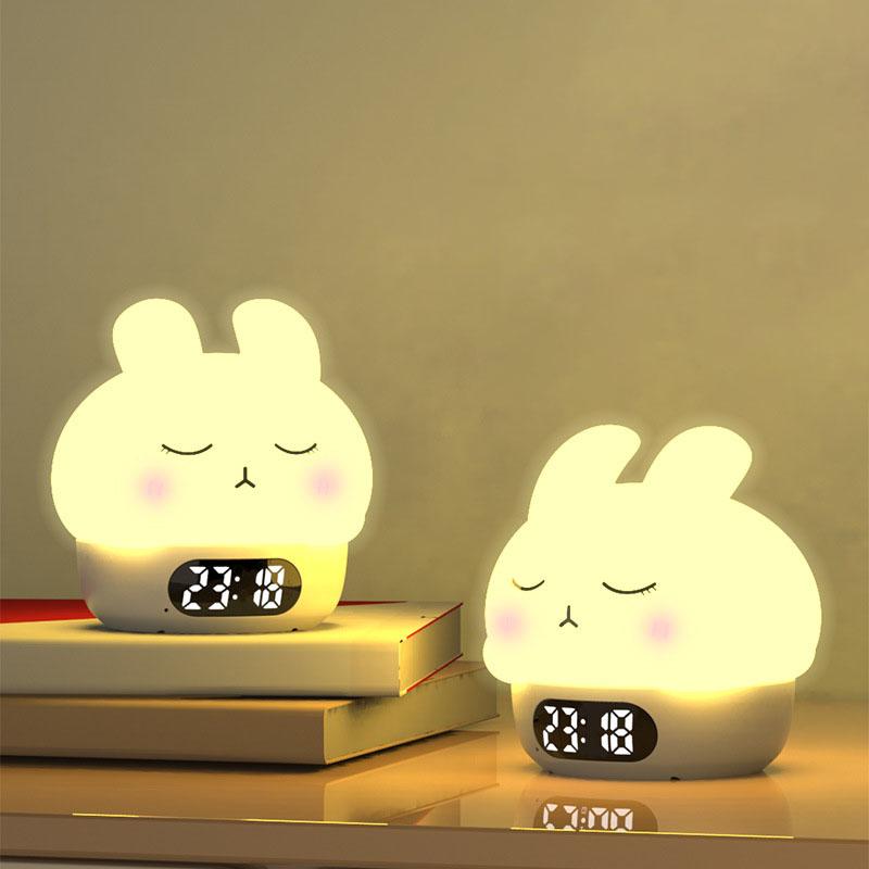 New Animal Party Digital Clock with Night Light: Shy Bunny & Doodle Duck Smart Soft-Light Mini Alarm Clock with Digital Temperature Display
