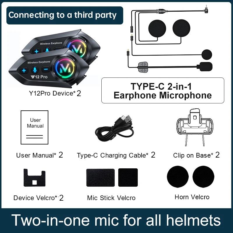 Bluetooth 5.4 Motorcycle Helmet Intercom Headset 500M Intercomunicador For 2 Riders Wireless Interphone Handsfree Call Earphone