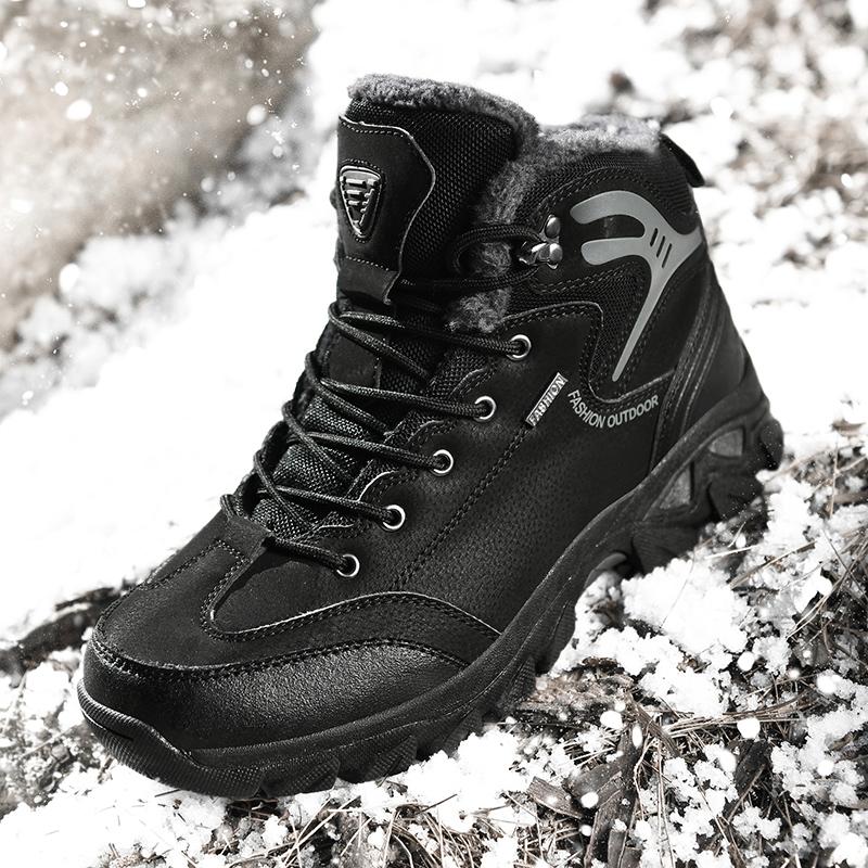 Wanderschuhe Herren Outdoor Rutschfest Plüsch Dicksohlig Atmungsaktiv Bequem Kampfstiefel Herren Langlebig Lässige High-Top Stiefel Herren