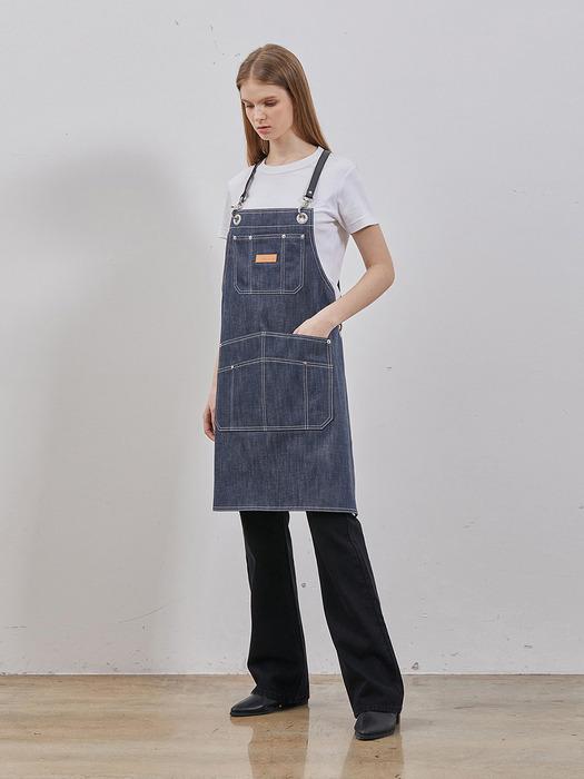 RYUL + WAI: DENIM WORK WEAR APRON INDIGO INDIGO_ONE